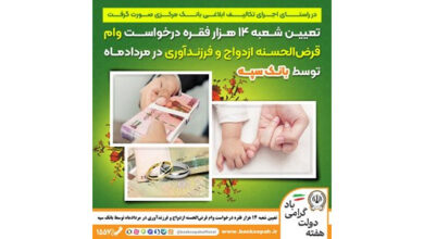 تعیین شعبه 14 هزار فقره درخواست وام قرضالحسنه ازدواج و فرزندآوری در مردادماه توسط بانک سپه 5 | نقش نیوز تعیین شعبه 14 هزار فقره درخواست وام قرضالحسنه ازدواج و فرزندآوری در مردادماه توسط بانک سپه
