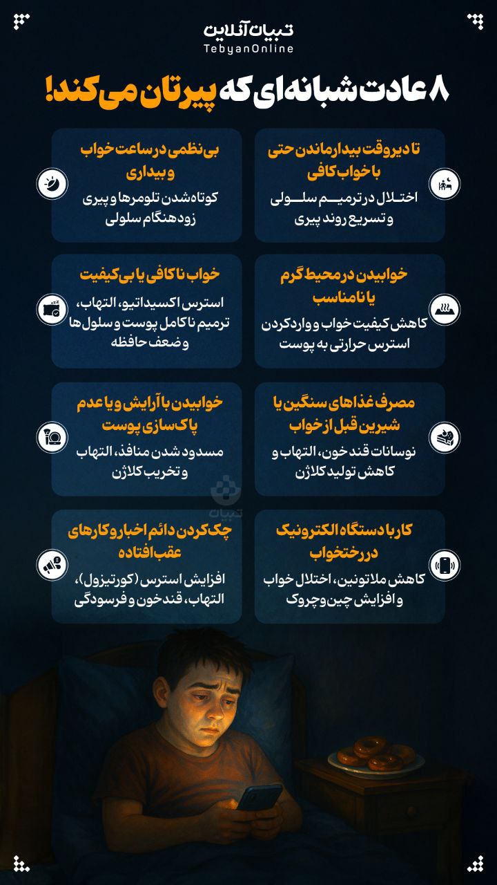 اینفوگرافیک /8 عادت شبانهای که پیرتان میکند 1 | نقش نیوز ۸ عادت شبانهای که پیرتان میکند